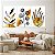 Quadros Decorativos Trio em Canvas Composição Abstrata de Folhas com Detalhes Dourados - Imagem 1