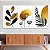 Quadros Decorativos Trio em Canvas Composição Abstrata de Folhas com Detalhes Dourados - Imagem 1