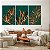 Quadros Decorativos Trio em Canvas Folhas Douradas em Fundo Verde - Imagem 2