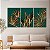 Quadros Decorativos Trio em Canvas Folhas Douradas em Fundo Verde - Imagem 1