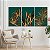 Quadros Decorativos Trio em Canvas Folhas Douradas em Fundo Verde - Imagem 3