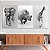 Quadros Decorativos Trio em Canvas Animais Preto e Branco Elefante Rinoceronte Girafa - Imagem 2