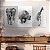 Quadros Decorativos Trio em Canvas Animais Preto e Branco Elefante Rinoceronte Girafa - Imagem 3