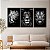 Quadros Decorativos Trio em Canvas Animais Silvestres Leão Tigre Onça Preto e Branco - Imagem 1