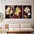 Quadros Decorativos Trio em Canvas Composição Flores Douradas e Costela de Adão - Imagem 2