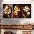 Quadros Decorativos Trio em Canvas Composição Flores Douradas e Costela de Adão - Imagem 1