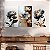 Quadros Decorativos Trio em Canvas Flores Preto e Branco Detalhes Dourados - Imagem 1