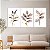 Quadros Decorativos Trio em Canvas Composição Abstrata de Folhas em Pinceladas e Traços Dourados - Imagem 1