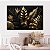 Quadro Decorativo Canvas Folhagem Preta e Dourada Fundo Preto Horizontal - Imagem 2