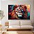 Quadro Decorativo Canvas Animais Pintura Colorida Leão com Flores Horizontal - Imagem 2