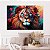 Quadro Decorativo Canvas Animais Pintura Colorida Leão com Flores Horizontal - Imagem 4