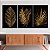 Quadro Decorativo Canvas Trio Folhas Douradas em Fundo Preto - Imagem 1
