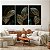 Quadro Decorativo Canvas Trio Folhas Com Traços Dourados Fundo Preto - Imagem 4