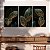 Quadro Decorativo Canvas Trio Folhas Com Traços Dourados Fundo Preto - Imagem 3