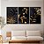 Quadro Decorativo Canvas Trio Folhagens Abstratas Preto e Dourado - Imagem 1