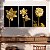 Quadro Decorativo Canvas Trio Flores Douradas em Fundo Preto - Imagem 1