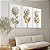 Quadro Decorativo Trio Floral Branco e Dourado Luxo - Imagem 1
