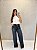 Calça Wide Leg Jeans Preto Estonado - Imagem 1