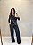 Calça Jeans Wide Leg Preto Estonado - Imagem 1