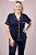 Pijama Renata Americano Botões Blusa Curta e Calça Azul Marinho - Imagem 2