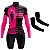 CONJUNTO CICLISMO FEMININO BERMUDA FORRO ESPUMA MANGA LONGA RESPEITE O CICLISTA ROSA COM MANGUITO - Imagem 1