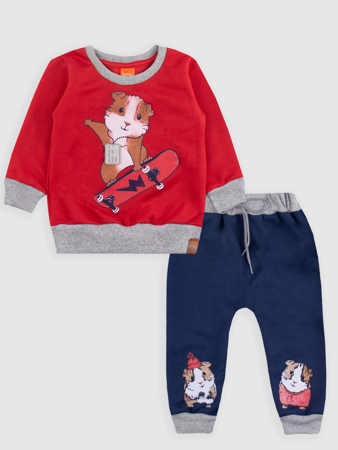 Conjunto Masculino Blusão e Calça de Moletom Com Estampa Interativa de Hamster Skatista Vermelho - Imagem 1
