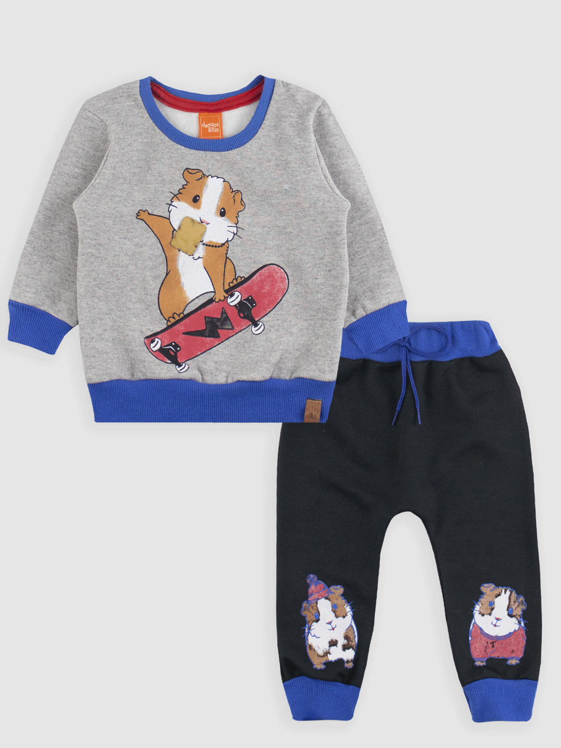 Conjunto Masculino Blusão e Calça de Moletom Com Estampa Interativa de Hamster Skatista MESCLA - Imagem 1