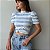 BLUSA PRINCESA GOLA ALTA TL LISTRADA BRANCO E AZUL - Imagem 1