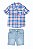 Conjunto Infantil Menino Koala Kids Camisa Xadrez Azul + Bermuda Jeans - Imagem 1