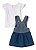 Jardineira Jeans Infantil Menina Tommy Hilfiger + Camiseta Branca - Imagem 2