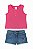 Conjunto Menina Oshkosh Regata Bordô com Shorts Jeans Bordado - Imagem 1