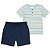 Conjunto Menino Carters Camiseta Azul Listras Bermuda Azul Marinho - Imagem 1