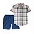 Conjunto Infantil Menino Carters 2 Peças Camisa Xadrez Bermuda Azul - Imagem 1