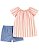 Conjunto Infantil Menina Carters 2 Peças Bata Linho Listras Shorts Jeans Fake - Imagem 1