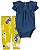 Conjunto Menina Carters 2 Peças Body Azul Calça Floral Amarela - Imagem 1