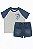 Conjunto Infantil Menino Carters Camiseta Cinza Tubarão Bermuda Jeans - Imagem 1