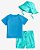 Conjunto Infantil Menino Praia First Impressions 3 Peças Camiseta Azul Chapéu Verde - Imagem 1