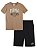 Conjunto Infantil Menino Puma 2 Peças Camiseta Marrom Bermuda Preta - Imagem 1