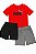 Conjunto Infantil Menino Puma 3 Peças Camiseta Vermelha 2 Bermudas - Imagem 1