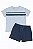 Conjunto Infantil Menino Carters 2 Peças Camiseta Azul Claro Listras Bermuda Azul Marinho - Imagem 1