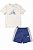 CONJUNTO INFANTIL MENINO 2 PEÇAS ADIDAS CAMISETA BEGE BERMUDA AZUL - Imagem 1