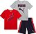 CONJUNTO 3 PEÇAS MENINO PUMA CAMISETA VERMELHA E CINZA COM BERMUDA - Imagem 1