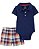 CONJUNTO CARTERS BODY AZUL + BERMUDA XADREZ BEBÊ MENINO - Imagem 1