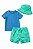 CONJUNTO FIRST IMPRESSION 3 PÇS BERMUDA POLVO CAMISETA AZUL COM CHAPÉU - Imagem 1
