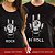 Kit 2 Camisetas Premium pretas com a plavra Rock Feminina e N Roll Masculina - Imagem 1