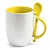 Caneca Branca com Colher, Interior e Alça Colorida - Amarela (Cônica) – 325ml | Ideal para Sublimação - Imagem 1