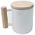 Caneca Cerâmica Wood com Tampa e Alça de Bambu – Brilhosa 325ml - Imagem 1