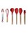 Kit Utensílios Cozinha Silicone Cabo Madeira 7 Peças - Vermelho - Imagem 2