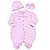 Macacão em Plush Rosa Listrado + Touca + Luvas - Imagem 2