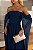 Vestido Longo Manga Drapeada Azul Marinho - Imagem 4